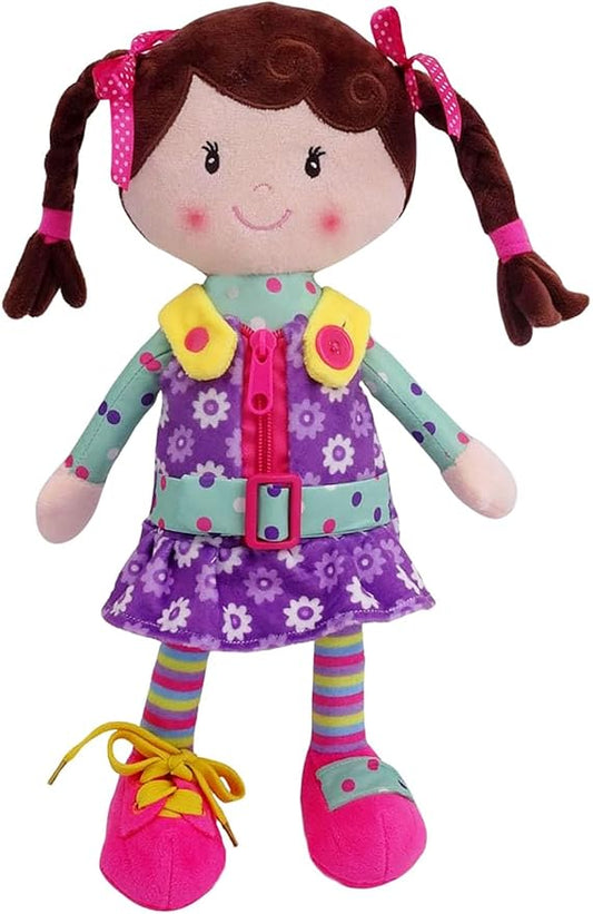 Sugar Snap Plush Doll for Toddlers Learn to Dress Montessori Toy - Dress Me Doll 2 3 15" -