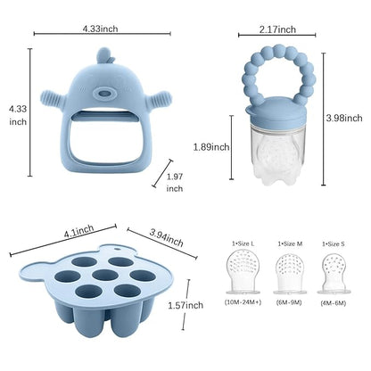 Baby Fruit Feeder Pacifier - 3 Pack | 1 Baby Food Feeder & 1 Baby Teether & 1 Baby Popsicle Molds