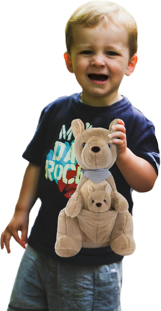 Kangaroo Stuffed Animal Plush Doll - Mother Kangaroo with Removable Child Kangaroo Plushies, Adorable Plushie for Ages 3 and Up (Brown,10.23 inch)