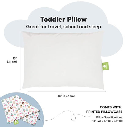 Toddler Pillow with Pillowcase - 13x18 My Little Dreamy Pillow, Organic Cotton Toddler Pillows for Sleeping, Kids Pillow, Travel Pillows, Mini Pillow, Nursery Pillow, Toddler Bed Pillow (Sweet Tooth)
