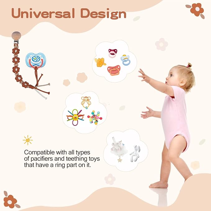 Pacifier Clip for Boys Girls Floral Daisy Macrame Paci Clip