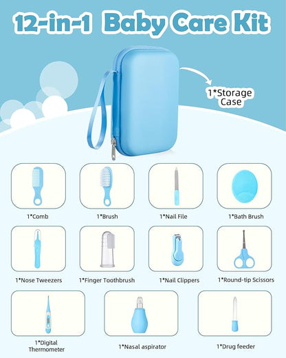 Baby Grooming and Health Kit, Lictin Nursery Care Kit, Newborn Safety Health Care Set with Hair Brush,Comb,Nail Clippers and More for Newborn Infant Toddlers Baby Boys,Baby Blue
