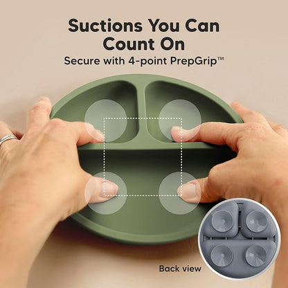 KeaBabies Suction Plates with Lids for Baby - 3-Pack 100% Silicone Suction Plates for Baby, Kids,Toddler Plates,Divided Baby Plates with Suction,Lids, BPA-Free, Microwave, Dishwasher Safe (Slate)