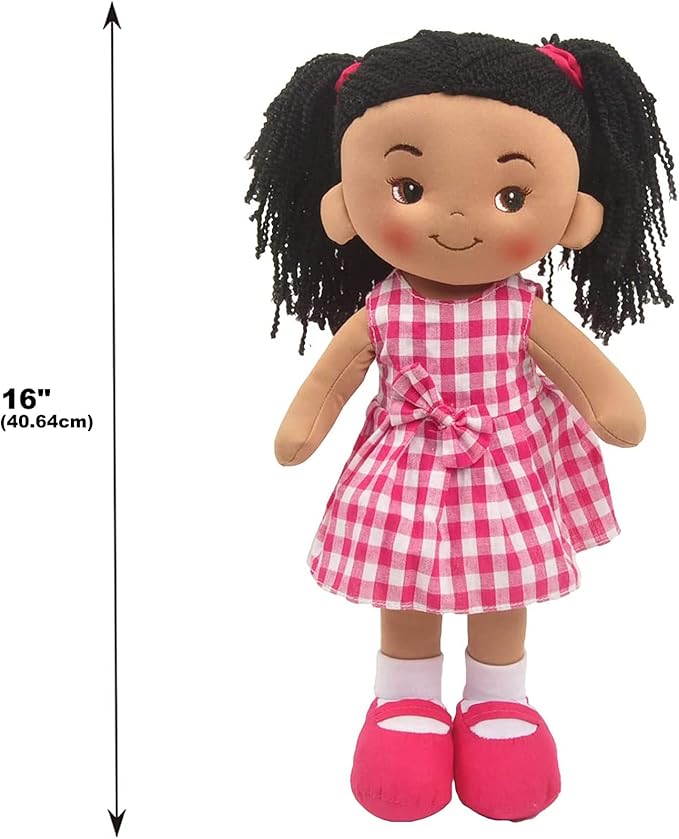 Linzy Toys, 16'' Crystal Soft Plush Black Rag Doll for Girl