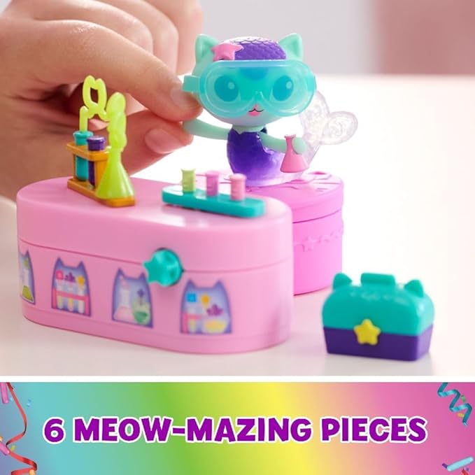 Gabby's Dollhouse, Celebration Series Mercat Bobble Figure with Dollhouse Furniture and Accessories 3 and