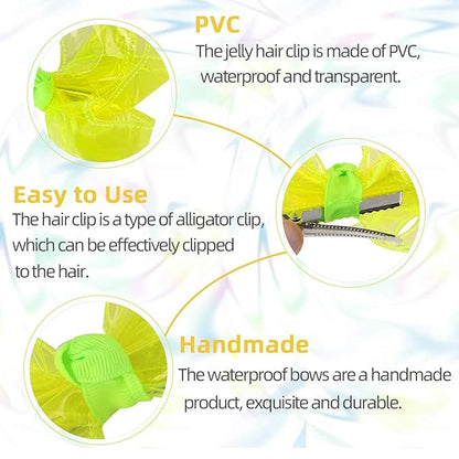 Waterproof Jelly Hair Bows, Multi-colored PVC Summer Swim Pool Bow Clips Transparent Hair Accessories for Girls Toddler Infants Kids Teens Children (Swim Pool Bows 4inch)