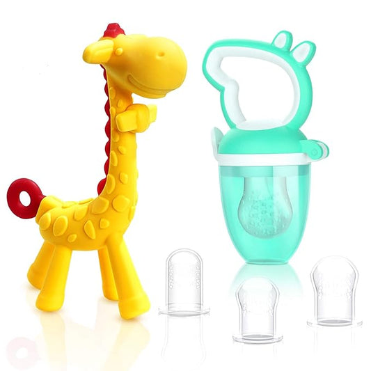 SHARE&CARE Baby Teething Toys for Girls and Natural Organic Fruit 1 Teethers 1 Feeder 3 Silicone