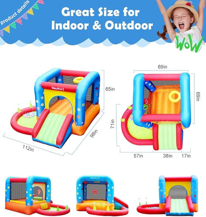 Step4Fun Inflatable Bounce House, Kids Castle Slide Bouncer for Children Jumping Outdoor and Indoor Party Gifts（112 x 98 x 65”）