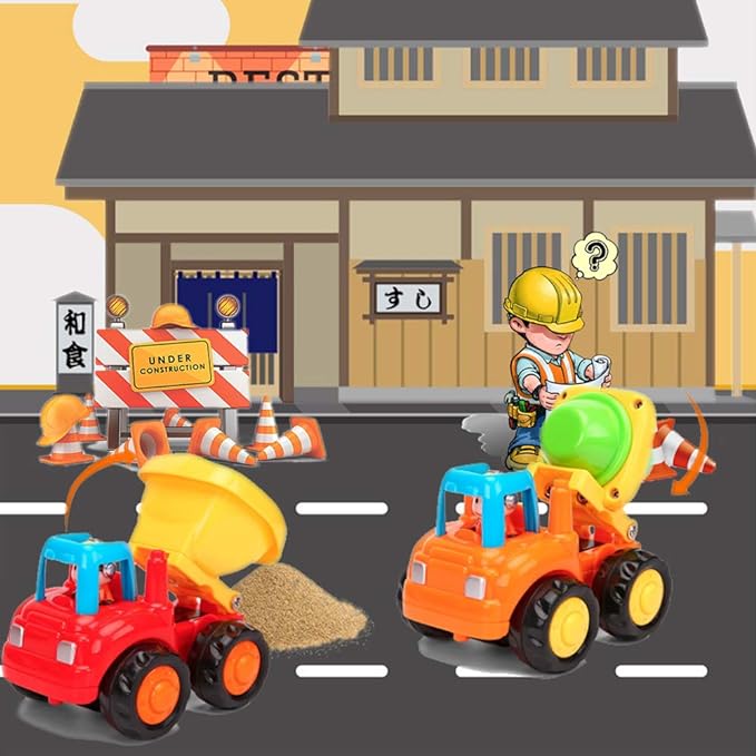 Friction Powered Cars Push and Go Trucks Construction Vehicles Toys