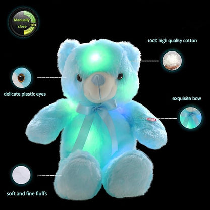 LED Teddy Bears Stuffed Animals, Cute Glow Bear Plush Toys Creative Colorful Luminous Light Up Doll Gifts for Bedroom Valentine,Blue,18 inch