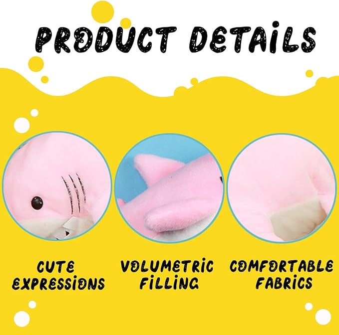Soft and Cuddly Pink Animal Plush Toy, Dreamy Soft and Cuddly Pink Plush Doll 3+ (Shark)