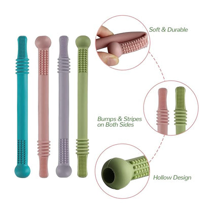 Fu Store Hollow Teether Tube, 6 Pack Chew Straw Toy 3-12 Months
