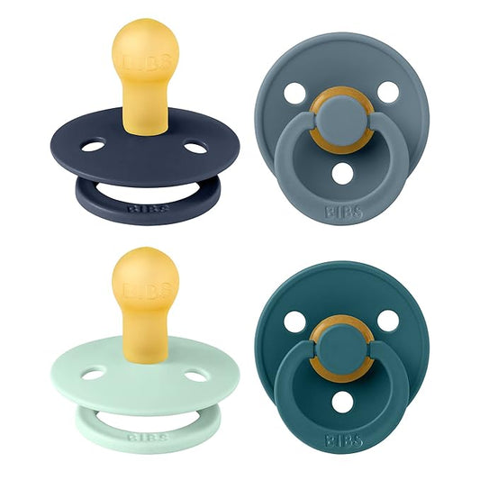 BIBS Pacifiers - Colour 4 Pack | Round Nipple Baby Pacifier 0-6 Months