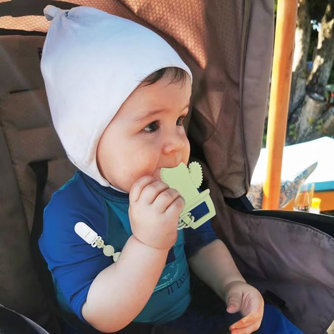 Baby Teething Toys,Food Grade Silicone Teether with One-Piece Pacifier Clip Holder 3 Months+
