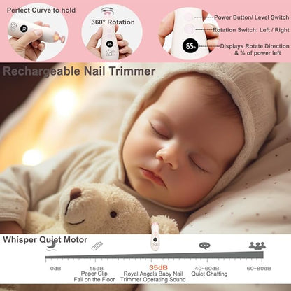 Royal Angels Rechargeable Baby Nail Buffer 22 in 1, Safe Electric Baby Nail File 13 Replacements,