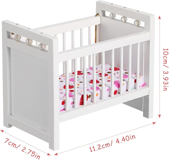 Toyvian Miniature Doll Crib: Dollhouse Crib Wobble Toys Baby Doll 1:12 Miniature