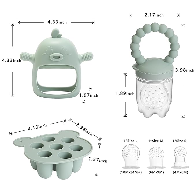 Baby Fruit Food Feeder Breastmilk Popsicle Molds for Teething Relief - 3 Pack Feeding Sets 1 Freezer 1 Teether 1 Silicone 3 Extra