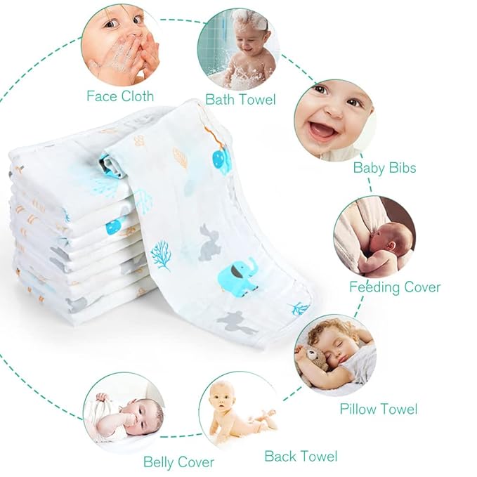 Yoofoss Muslin Burp Cloths for Baby 10 Pack 100% Cotton 20''X10'' Super