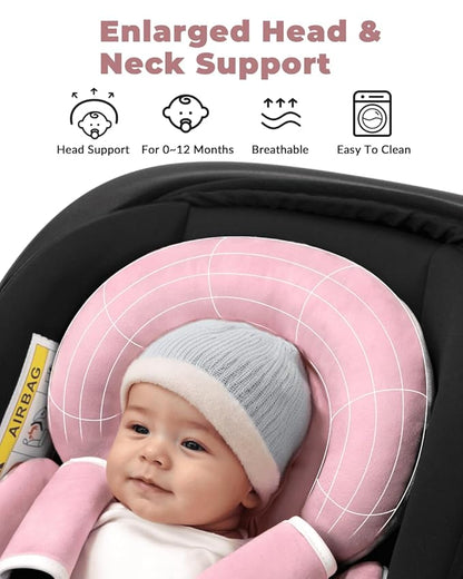 Infant Car Seat Insert with Extra Cushion for Preemie to Infants, Reversible Newborn Carseat Insert Head Support, Fits for Stroller, Baby Swing, Rocker, Bassinets, Pushchair (Pink)