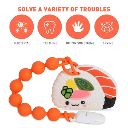 Baby Teething Toys,Food Grade Silicone Teether with One-Piece Pacifier Clip Holder 3 Months+