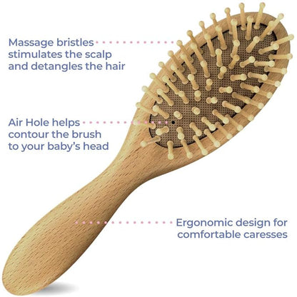 Premium Wooden Baby Hair Brush and Comb Set - Gentle Goat Hair Bristle Brush for Cradle Cap - Ideal Baby Brush Set for Newborns and Toddler Comb