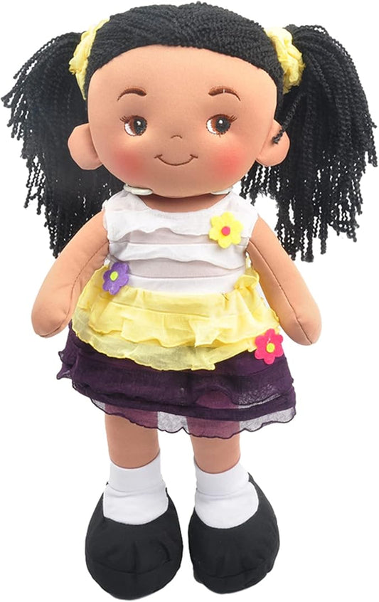 Linzy Plush 16" Yellow Aissa Rag Doll for Girls, Soft Plush Rag Doll