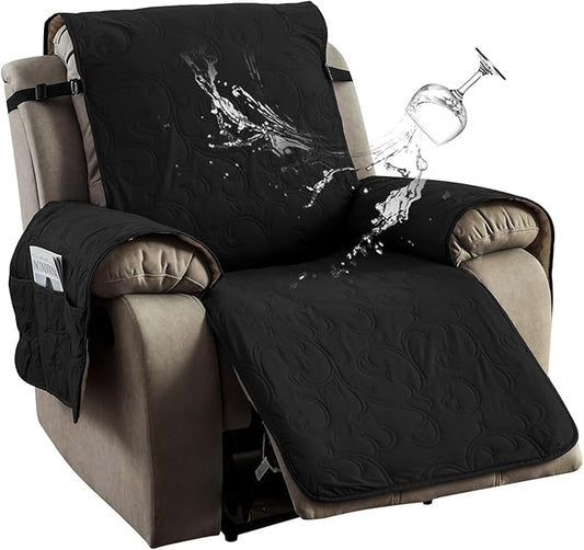 100% Waterproof Recliner Chair Cover, Recliner Chair Covers for Reclining Chair, Non-Slip Fabric Recliner Couch Cover for Living Room, for Pets Kids Protector, Washable (Black, 28"Recliner Chair)