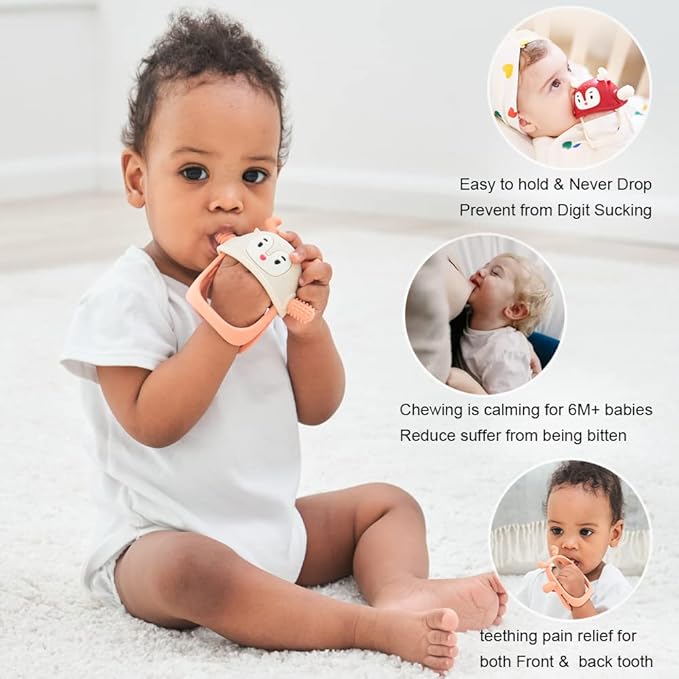 Smily Mia Teething Toys/Teethers for Babies 6-12 Months, Reindeer Baby Chew Toy 3-6 Months for Teething Relief 0-6Months, Nude