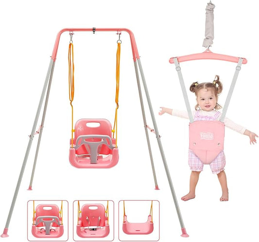 FUNLIO 2 in 1 Swing Set for Toddler & Baby Jumper, Heavy Duty Kids Swing & Bouncer with 4 Sandbags