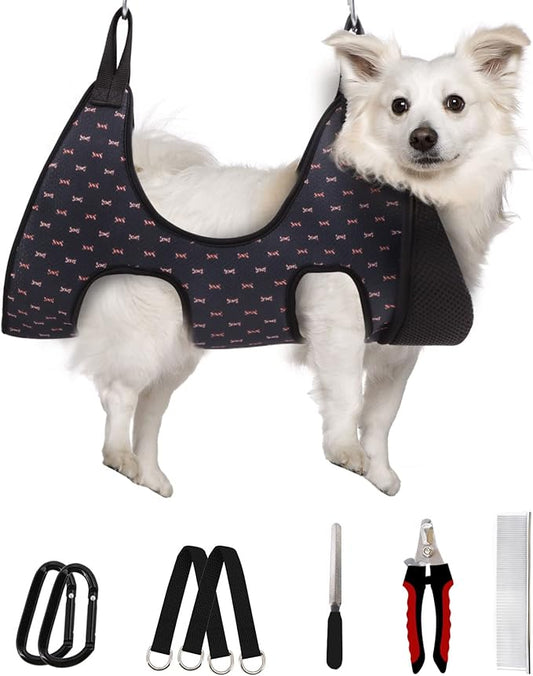 Supet Dog Grooming Hammock Harness for Cats Dogs, Relaxation Pet Grooming Hammock Restraint Dog & Small Animal Leashes Sling for Grooming Helper for Nail Trimming Clipping