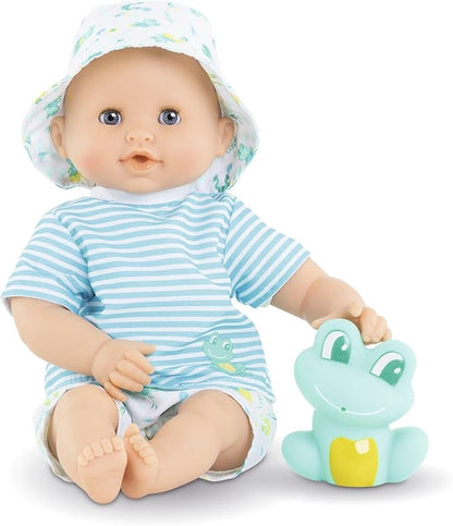 Corolle Bebe Bath Marin Baby Doll - 12" Soft-Body with Rubber Frog Toy, Safe for Water Play in Bathtub or Pool 18 Months
