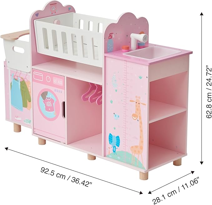 Olivia's Little World Amanda 6-in-1 Wooden Doll Nursery Station with Rocking Cradle, High Chair 3 yrs