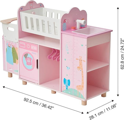 Olivia's Little World Amanda 6-in-1 Wooden Doll Nursery Station with Rocking Cradle, High Chair 3 yrs
