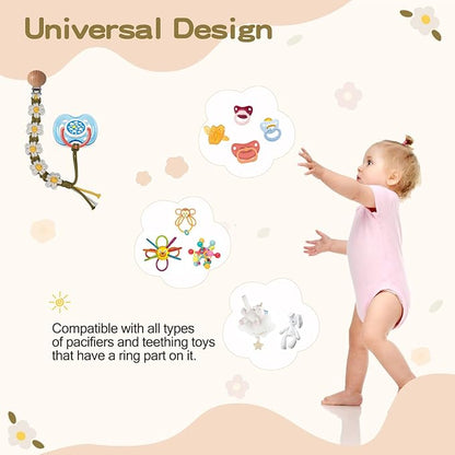 Pacifier Clip for Boys Girls Floral Daisy Macrame Paci Clip