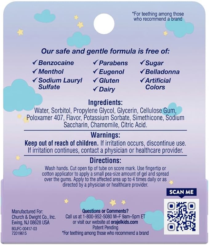 Orajel Baby Nighttime Cooling Gel for Teething, Drug-Free 1 Pediatrician .18oz Tube