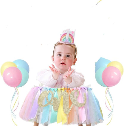 One Birthday High Chair Banner, 1st Birthday Banner Party Decoration for Baby One Birthday Baby Shower Photo Backdrop