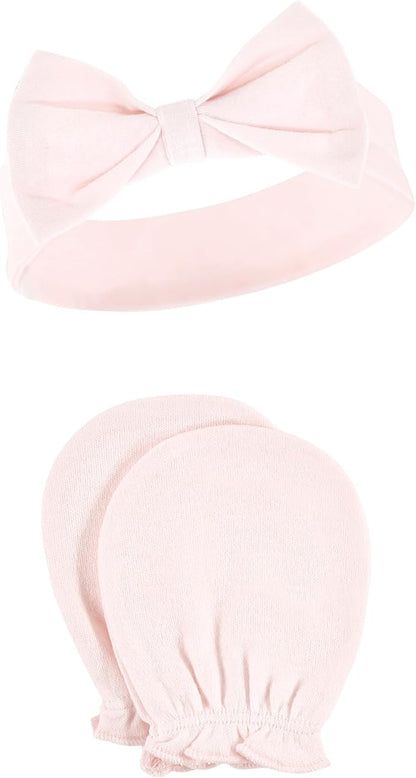 Hudson Baby Baby Girls' Cotton Headband and Scratch Mitten Set