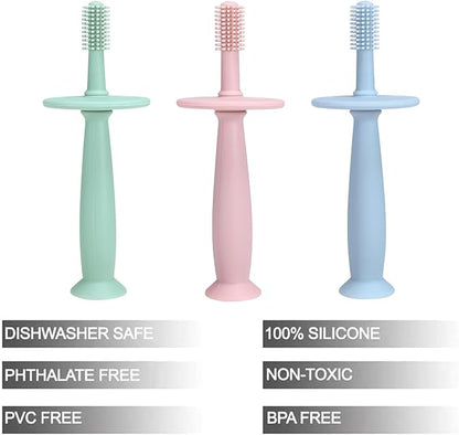 PandaEar 3 Pack Silicone Baby Toothbrush Teethers - Teething Toys 0-12 Months+