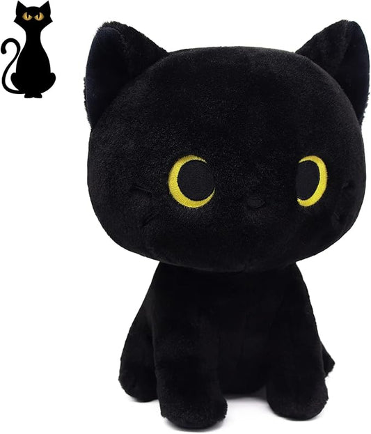 Black Cat Plush Toy, Cute Black Cat Stuffed Animals Kawaii Black Cat Plushie Doll