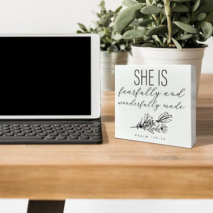 Nursery Desk Wooden Box Sign Decor for Girl, Fearfully and Wonderfully Made