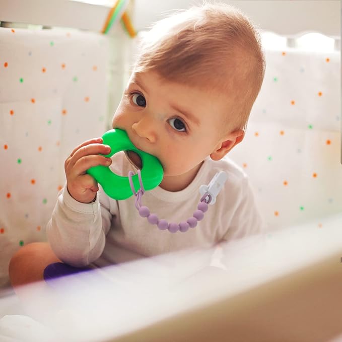 4-Pack Silicone Pacifier Clips with One-Piece Beads for Baby Boys