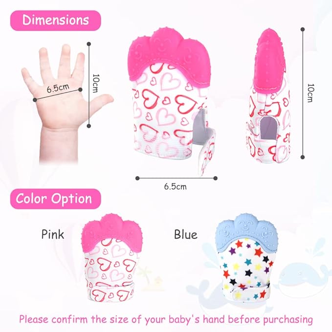 2Pack Silicone Teething Mitt, Soothing Infant Teething Mitten Pain Relief 0-12 Months