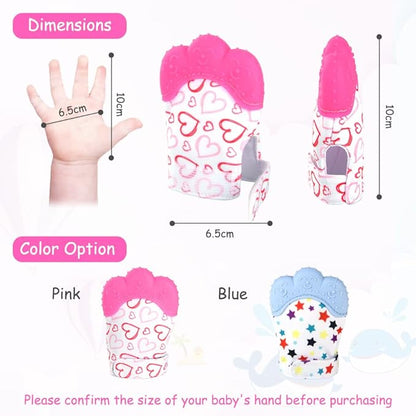 2Pack Silicone Teething Mitt, Soothing Infant Teething Mitten Pain Relief 0-12 Months