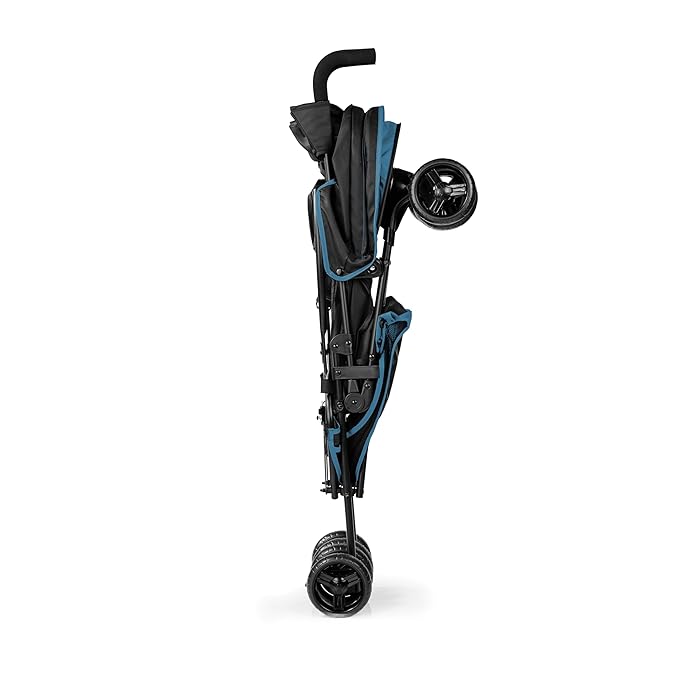 Summer by Ingenuity 3D Mini Convenience Stroller – Lightweight Stroller with Compact Fold, Multi-Position Recline, Canopy with Pop Out Sun Visor – Umbrella Stroller for Travel & More, Blue/Black