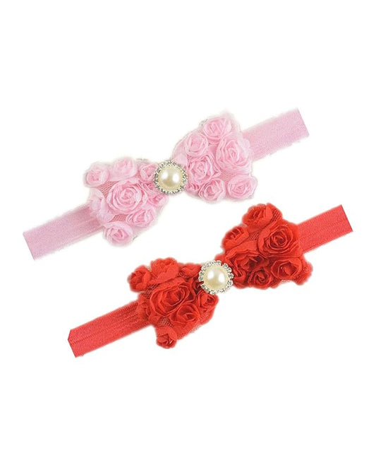 JustMyDress Baby Girls Headbands Lace Rose Bows Pearl Elastic Hair with15 colors (2 Pcs-Set