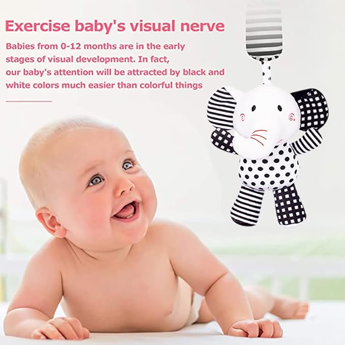 2Pcs Hanging Rattle Toys for Babies, Hanging Baby Toy, Car Seats Stroller Toys with Wind Chime for Newborn 0-36 Months, Clip Hanging Plush Squeeze Toys, Best Birthday Gift for Newborn