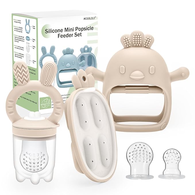 Baby Food Fruit Feeder & Mini Freezer Nibble Tray, Breastmilk Popsicle Molds for Baby Cooling Relief