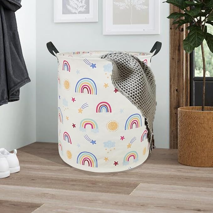 Round Rainbow Pattern Laundry Hamper Storage Basket Organizer Hamper Storage