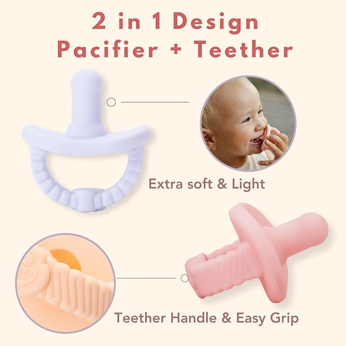 NatureBond Baby Pacifier Soother Silicone Binky Newborn Teether Pacifiers 2 in 1, Curved for Comfort | Hygiene Cover (Above 6 Months