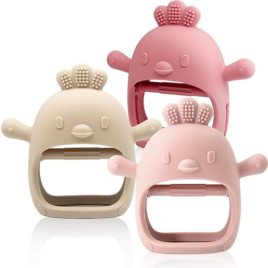 3 Packs Baby Teething Toy Silicone Teething Mitten for Babies Over 3 Months Anti Dropping Wrist Hand Teethers Baby Chew Toys for Sucking Needs, BPA Free (Pink